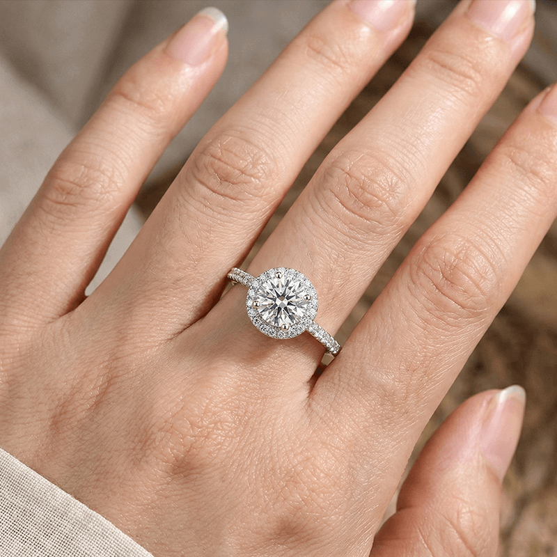 Adjustable Round Engagement Ring Moissanite in Silver