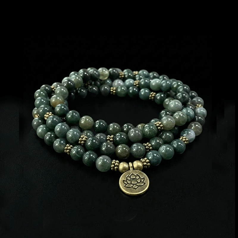 Moss Agate Bead Bracelet & Necklace
