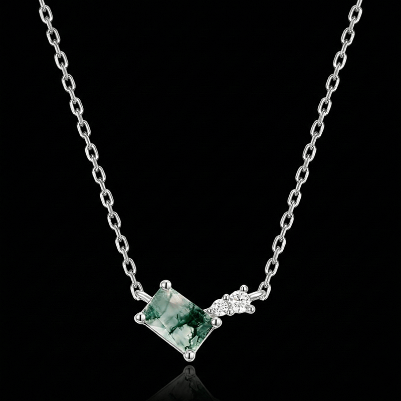 moss agate necklace silver of Astralee Jewelry