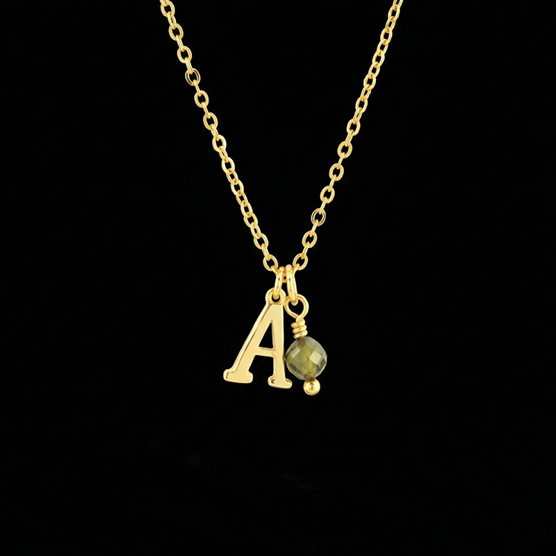 Initial Necklace with Birthstone in 18K Gold Vermeil