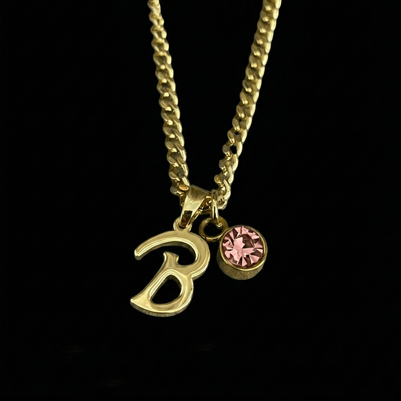 Gold Initial Necklace with Birthstone
