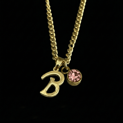 Gold Initial Necklace with Birthstone