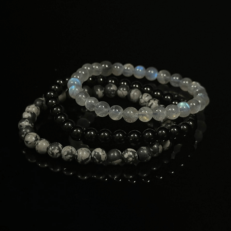 Labradorite & Black onyx & Snowflake Obsidian Crystal Bracelet