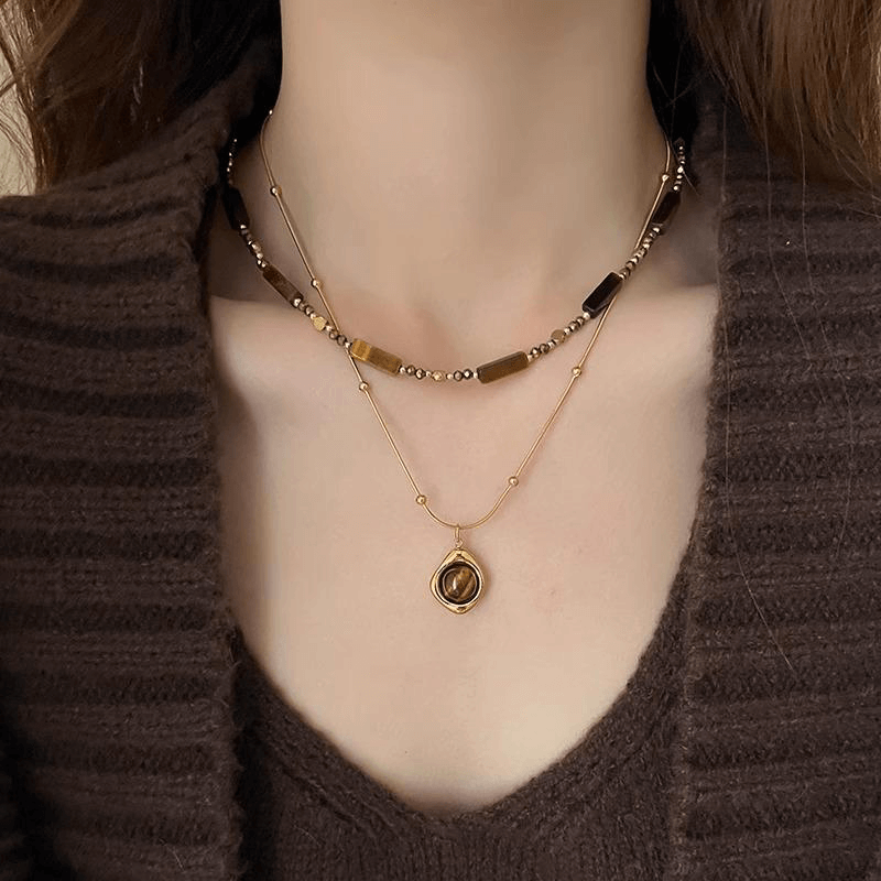 Wearig Tiger's Eye Stone Necklace