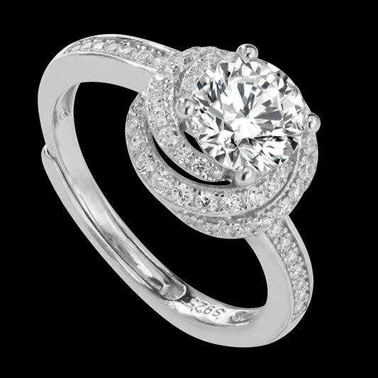 Adjustable Halo Radiant Cut Moissanite Engagement Ring