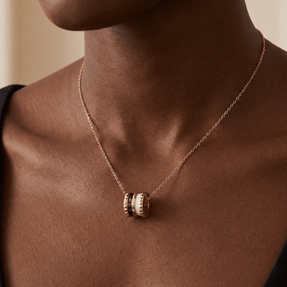 Ceramic Pendant Rose Gold & Black Necklace