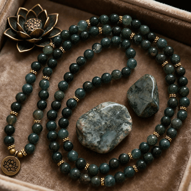 Moss Agate Bead Bracelet & Necklace of Astralee Jewelry