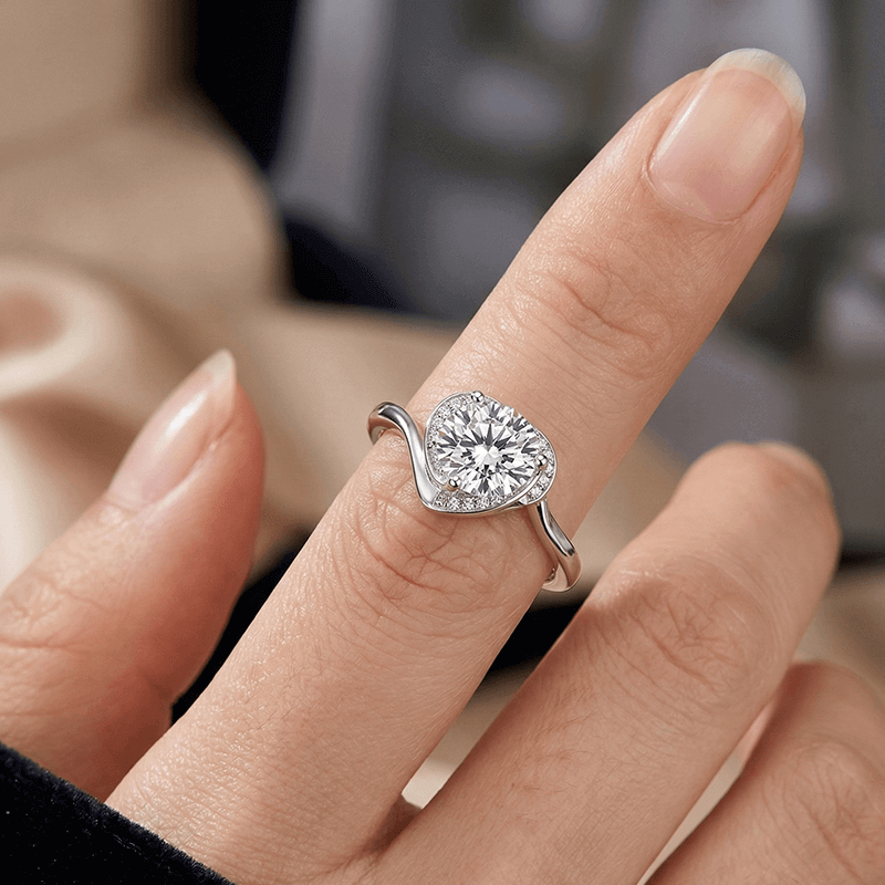 Adjustable Moissanite Heart Ring in Silver