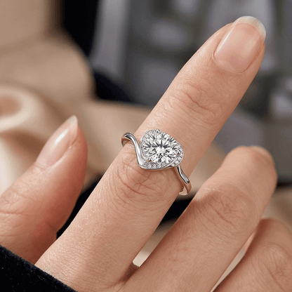 Adjustable Moissanite Heart Ring in Silver