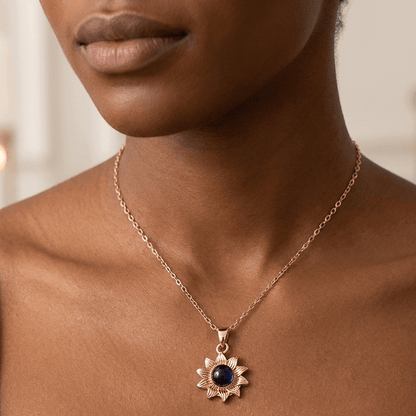 Blue Amber Sunflower Necklace of Astralee Jewelry