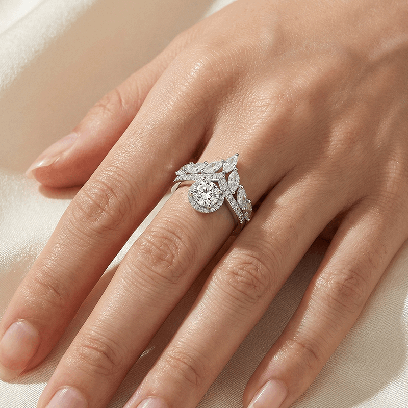 Adjustable Moissanite Crown Ring in Silver