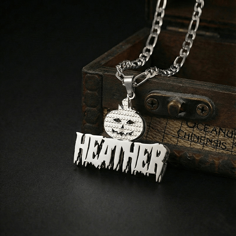 Halloween Necklace with Personalized Name in Silver