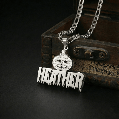 Halloween Necklace with Personalized Name in Silver