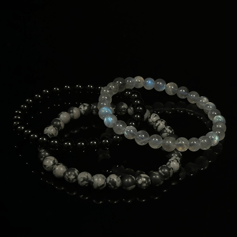 Labradorite & Black onyx & Snowflake Obsidian Crystal Bracelets