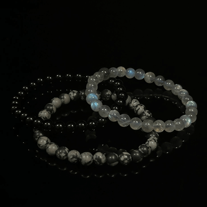 Labradorite & Black onyx & Snowflake Obsidian Crystal Bracelets