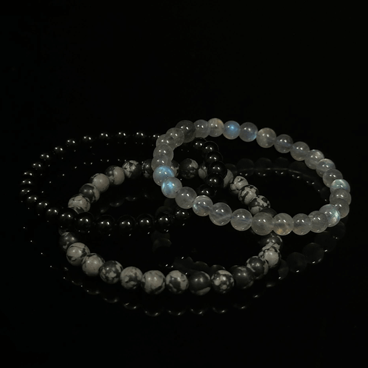 Labradorite & Black onyx & Snowflake Obsidian Crystal Bracelets