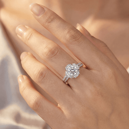 Adjustable Moissanite Flower Engagement Ring in Silver