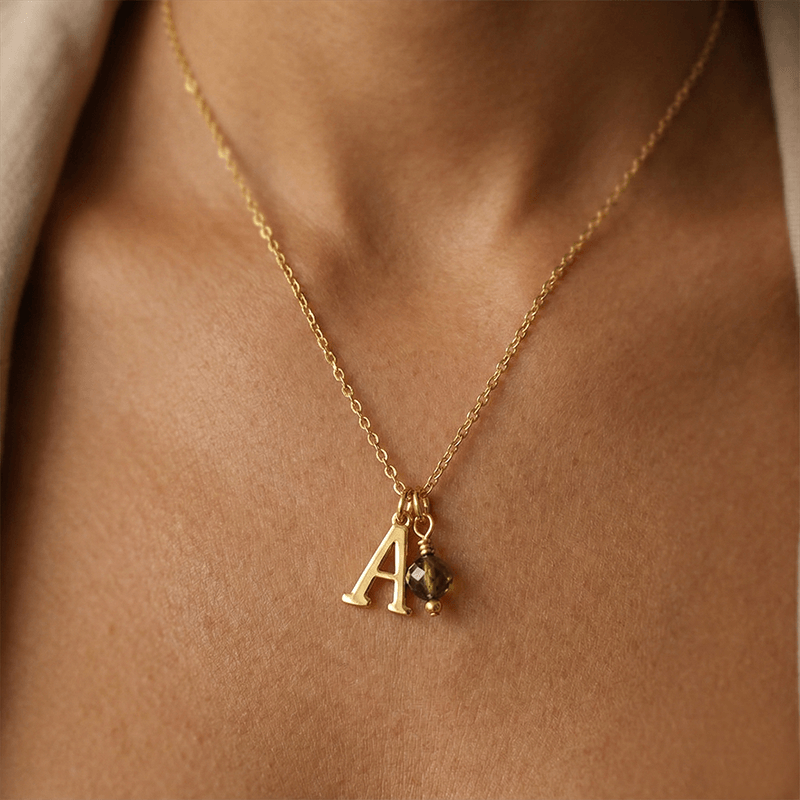 Initial Necklace with Birthstone