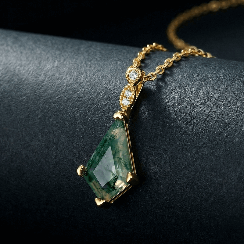 Moss Agate Necklace Gold Chain