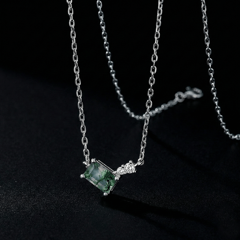 moss agate necklace in silver
