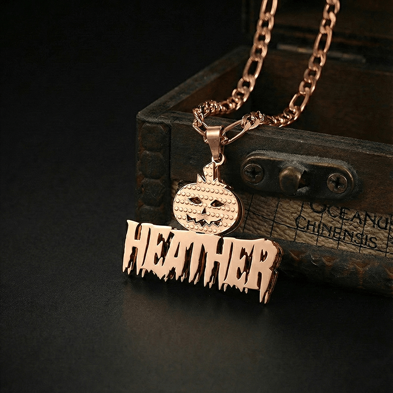 Halloween Necklace with Personalized Name in Rose Gold