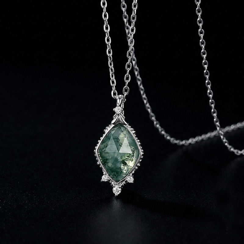 women moss agate necklace of Astralee Jewelry