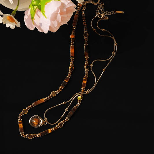 Astralee Jewelry Tiger's Eye Stone Necklace with amber stones